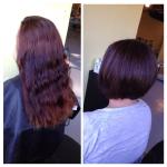From four different levels of old box color red, to a rich brown with highlights and sassy a-line! Stylist: Haley